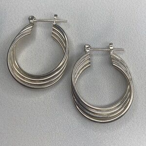 Sterling‎ silver hollow hoop quad hoop snap 925 earrings